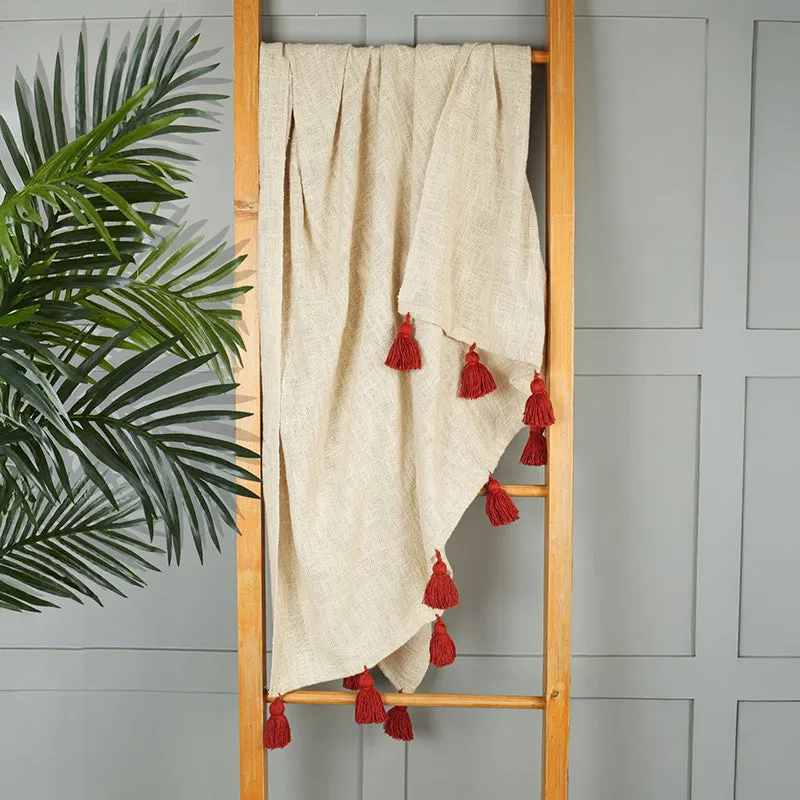 Tassura Tasselled Cotton Throw - Rust Red media 1