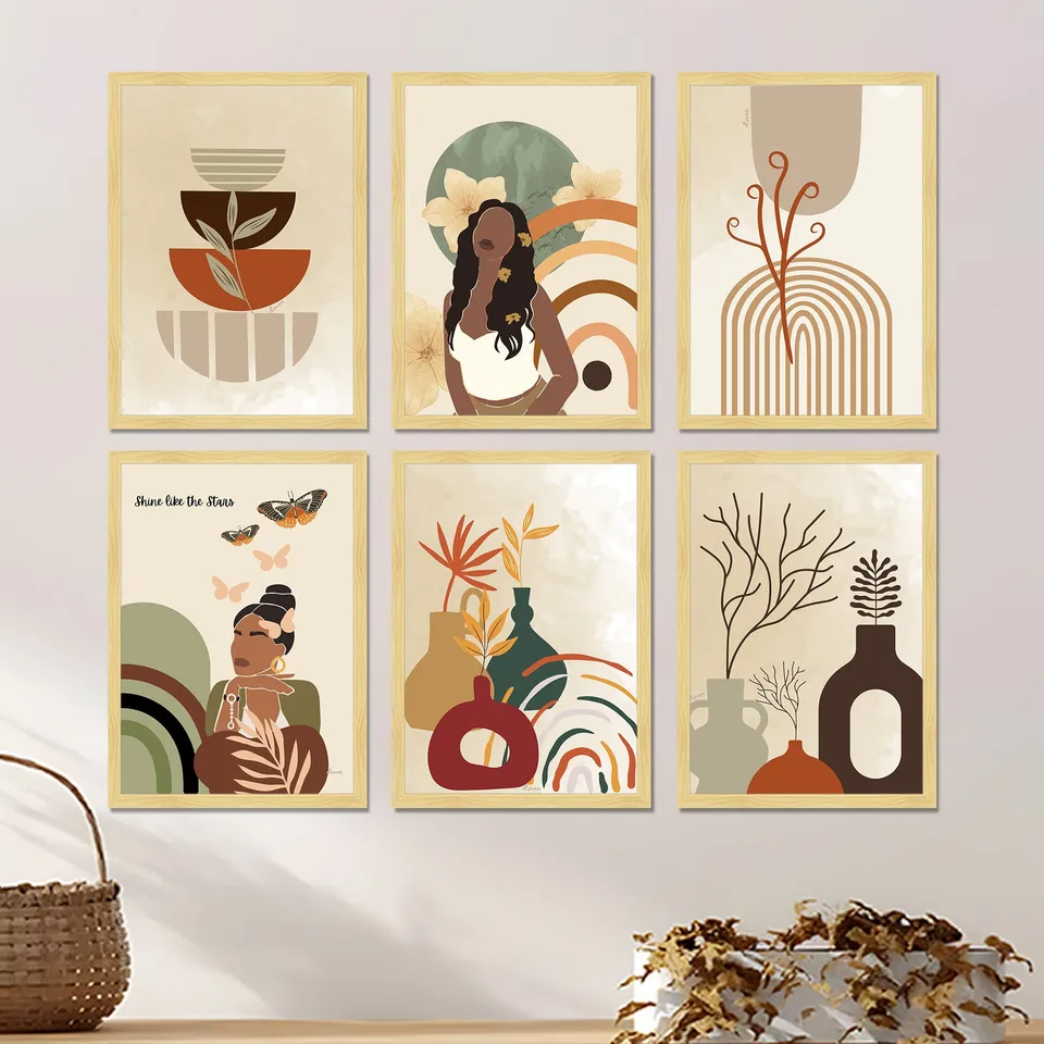 Monara Abstract Pattern Wall Painting With Frame - Set Of Six media 6