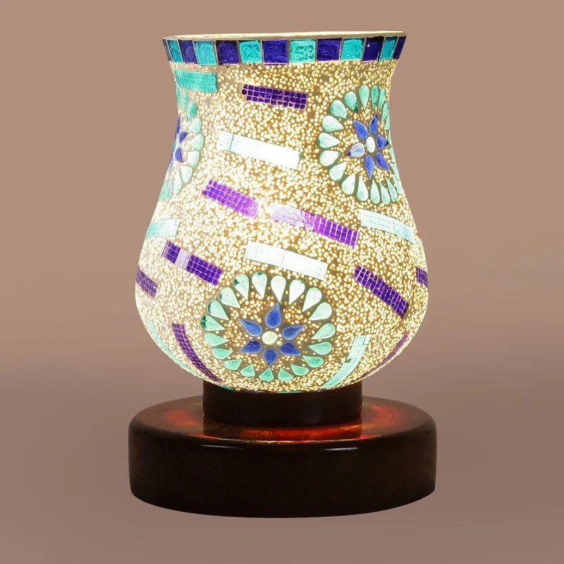 Skylyn Mosaic Glass Table Lamp With Wooden Base - Multicolor media 7
