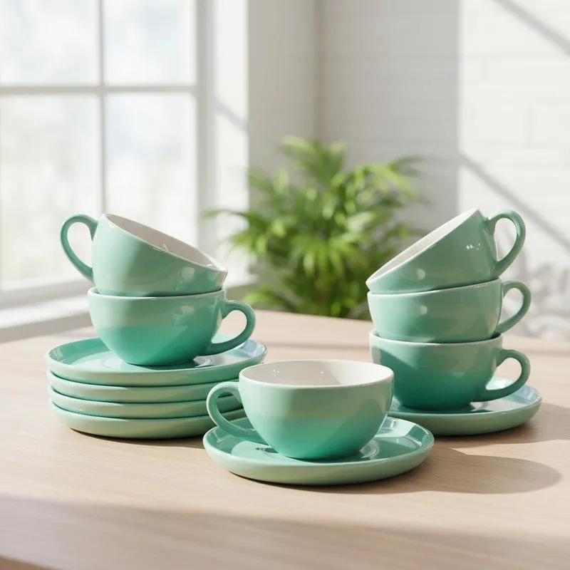 Ceramic Cup & Saucer (Sage Green/240 mL Each) - Set of Six media 3
