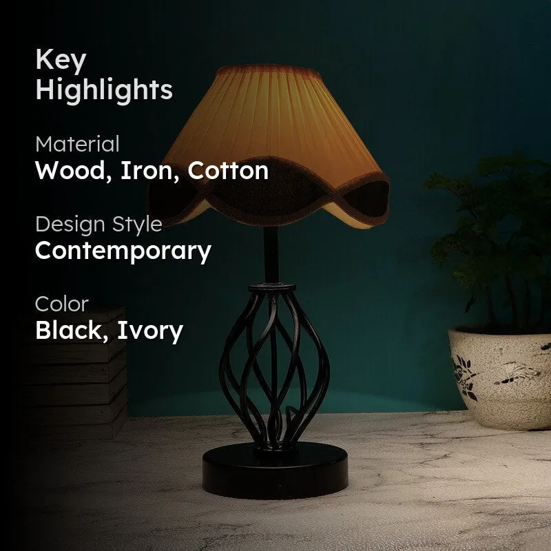 Auralirae Cotton Table Lamp With Wooden Base - Ivory media 2