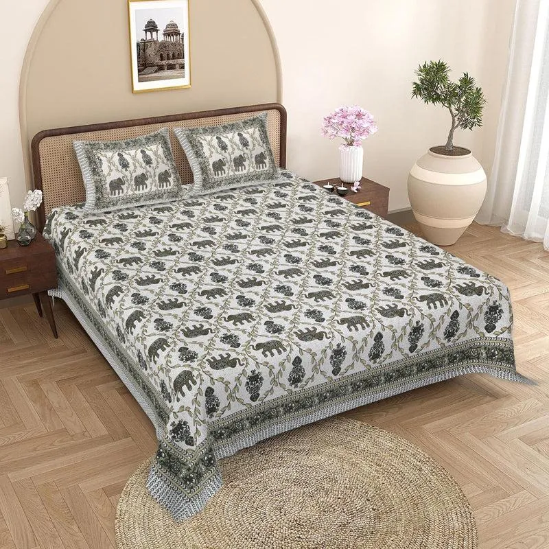 Tejas Ethnic Cotton Bedsheet (Grey) - 180 TC media 1