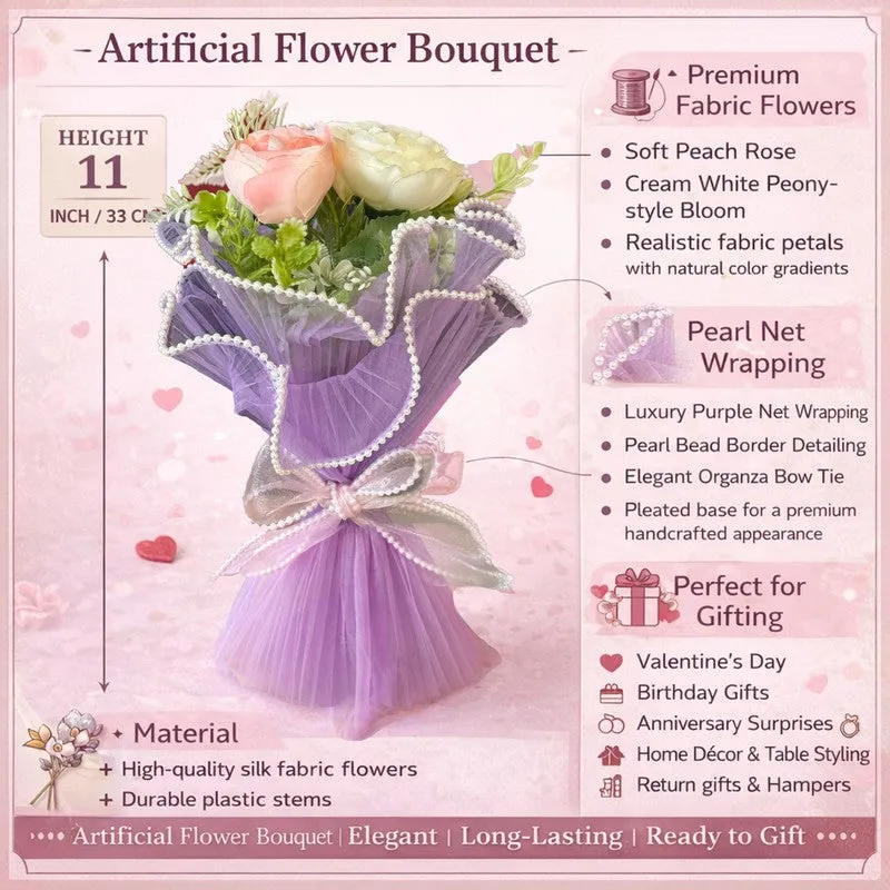 Pearl Trim Rose Artificial Flower Bouquet media 7