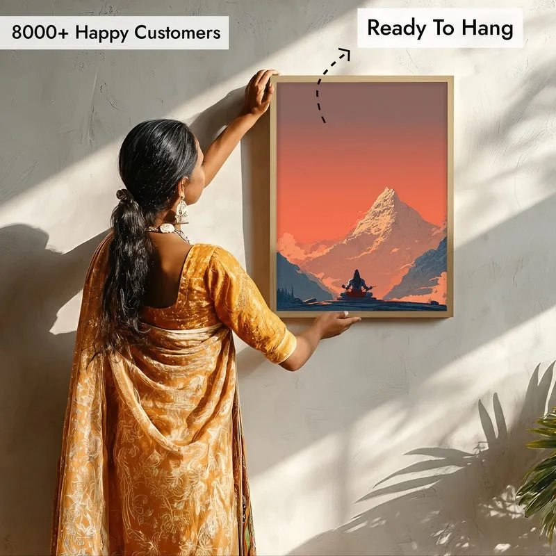 Mahadev Meditating Blissful I Wall art - Natural Brown Frame media 7