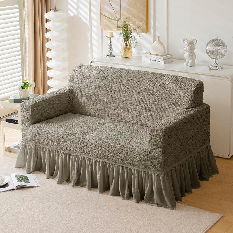 Refined Ruffles Solid Sofa Cover (Brown) - Two Seater media 3
