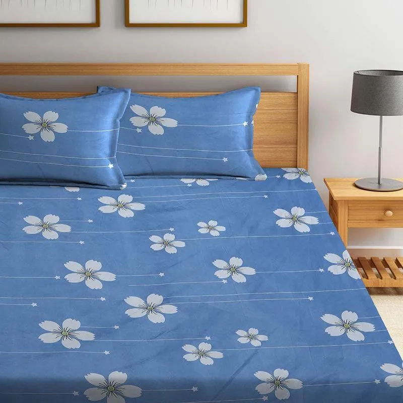 Blue Cora Fitted Bedsheet - 150 GSM media 1