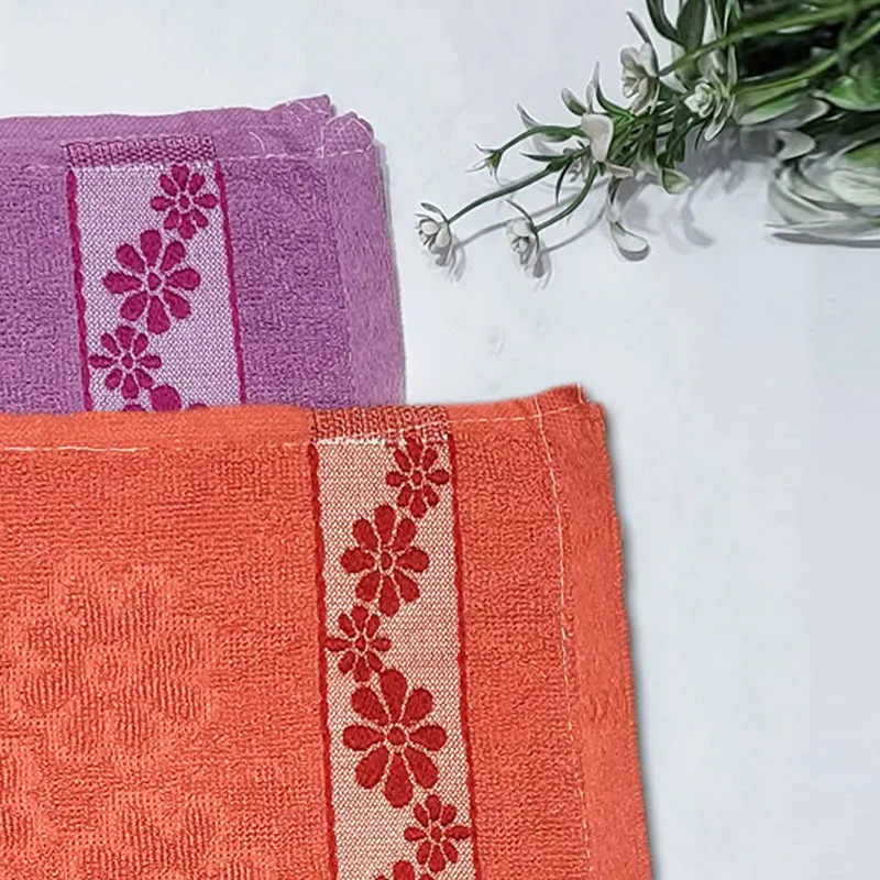 Wildflower Trim Cotton Hand Towel (Deep Orange & Purple) - Set Of Two media 4