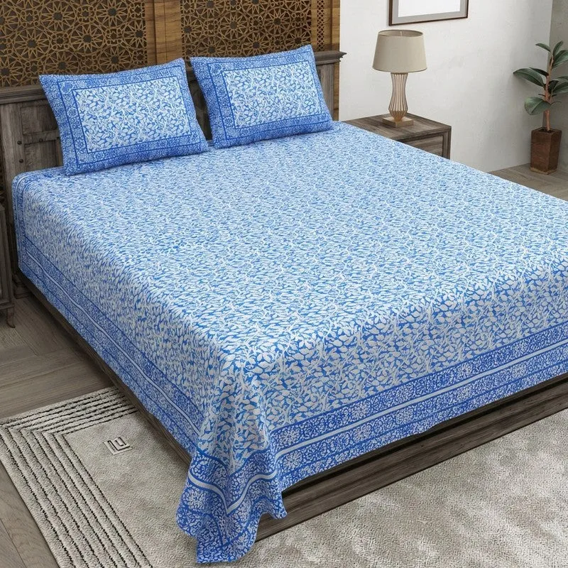 Softra Cotton Bedsheet (Blue) - 240 TC media 1