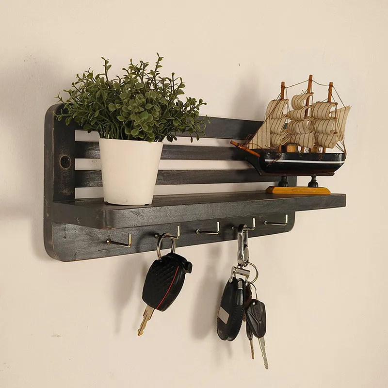 Sairandhri Wooden Wall Shelf Organiser with Key Holders media 4