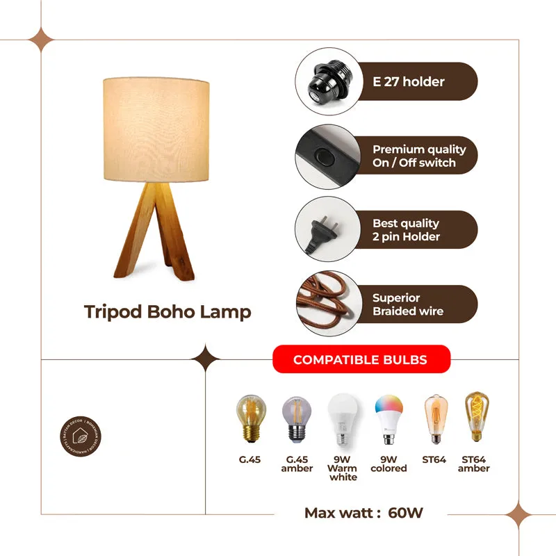 PixelHalo Boho Cotton Table Lamp - OffWhite,Brown media 6