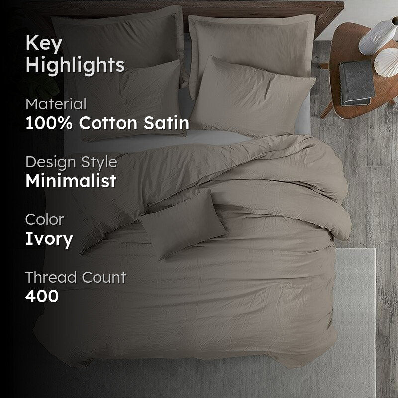 Evelyn 100% Cotton Satin Weave Bedding Set - Ivory - 400 TC media 2