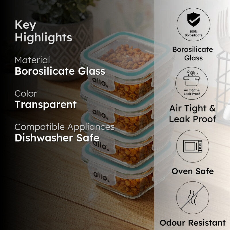 Oliva Square Glass Storage Container (320 ML Each) - Set Of Four media 2