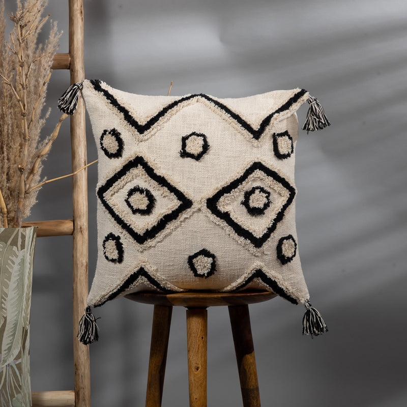 Ecru Ink Tufted Cushion Cover - 18 x 18 Inches