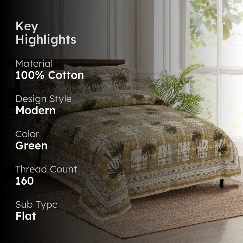 Coco Tree Checkers Cotton Bedsheet (Green) - 160 TC media 2