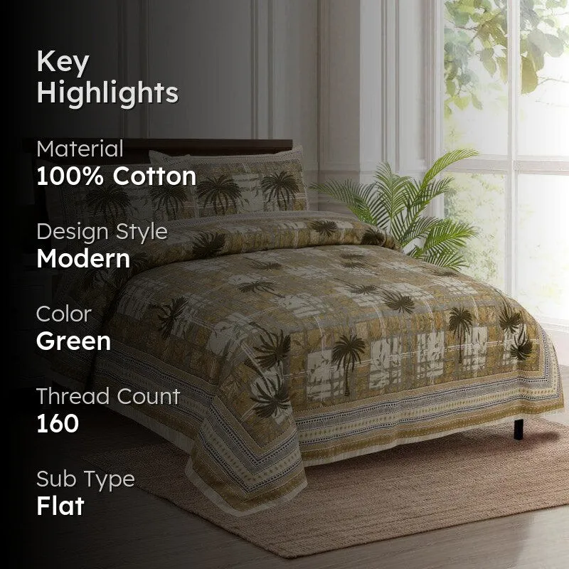 Coco Tree Checkers Cotton Bedsheet (Green) - 160 TC media 2