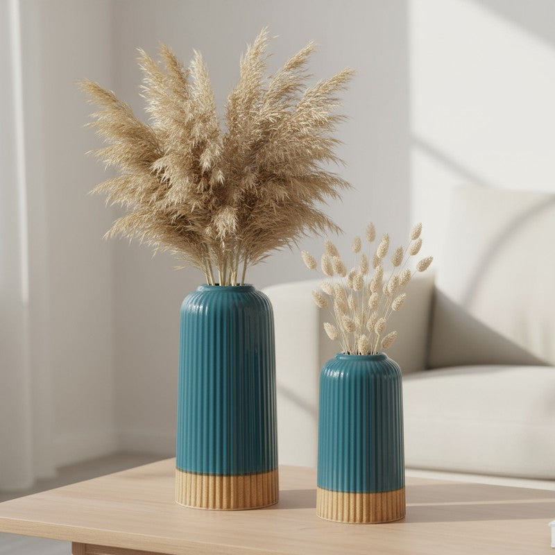 Nordic Blue Ceramic Minimal Vase - Set Of Two media 3