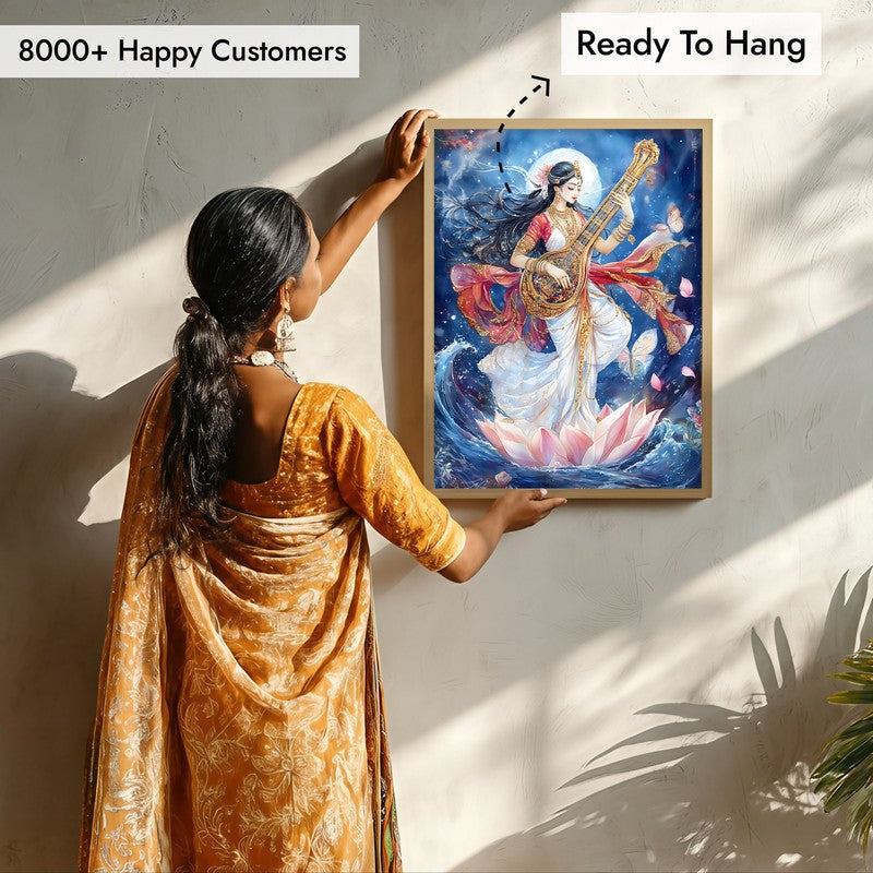 Meditating Govinda Spiritual Archival Paper Wall Painting - Natural Brown Frame media 7