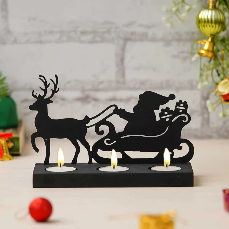 Sleigh Of Light Wood Christmas Tea Light Holder - Black media 4