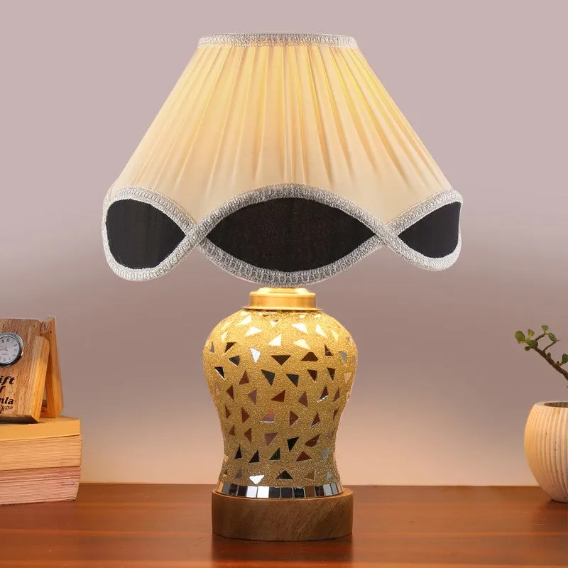 Liora Pleated Glass & Wood Table Lamp - White media 3