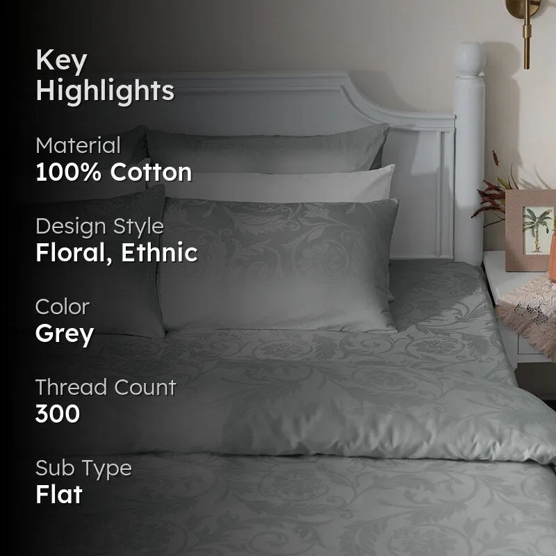 Bloom Bold Jacquard Cotton Bedsheet (Light Grey) - 300 TC media 2