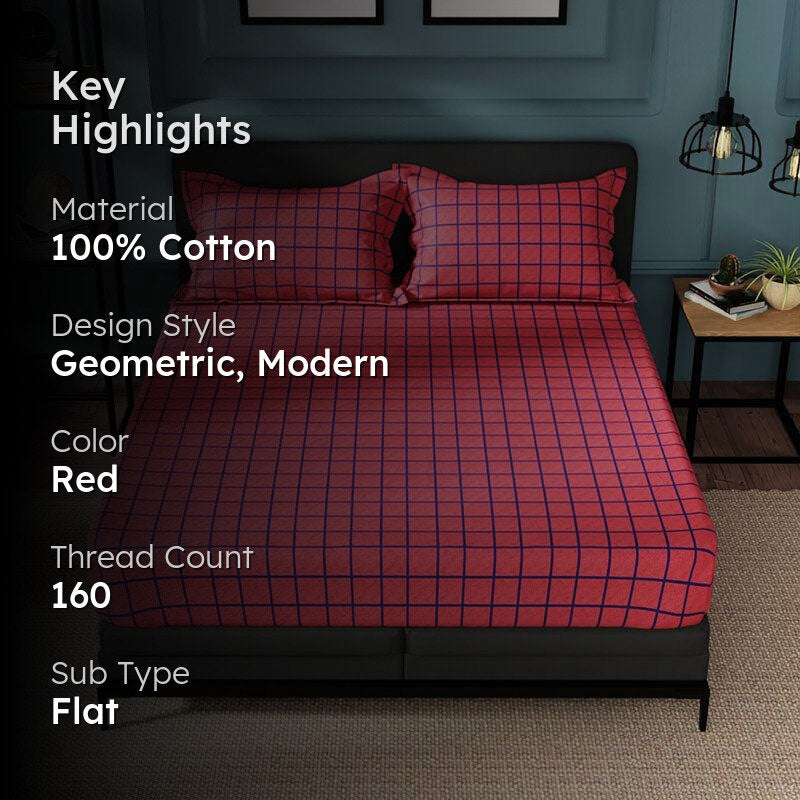 Nautica Mosaic Luxe Geometric Cotton Bedsheet (Red) - 160 TC media 2
