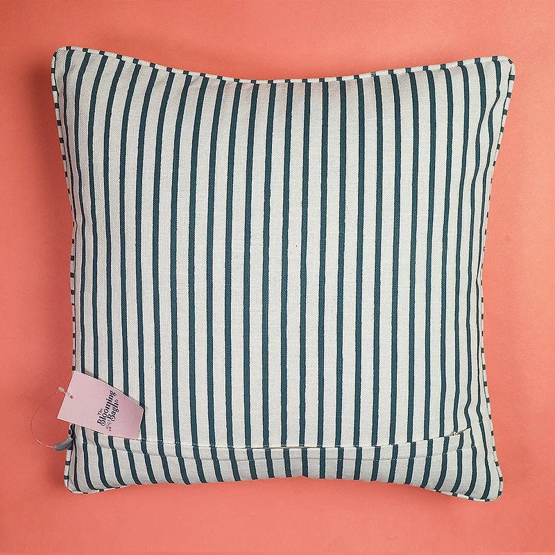 Aqua Wings Embroidered Cotton Cushion Cover media 5