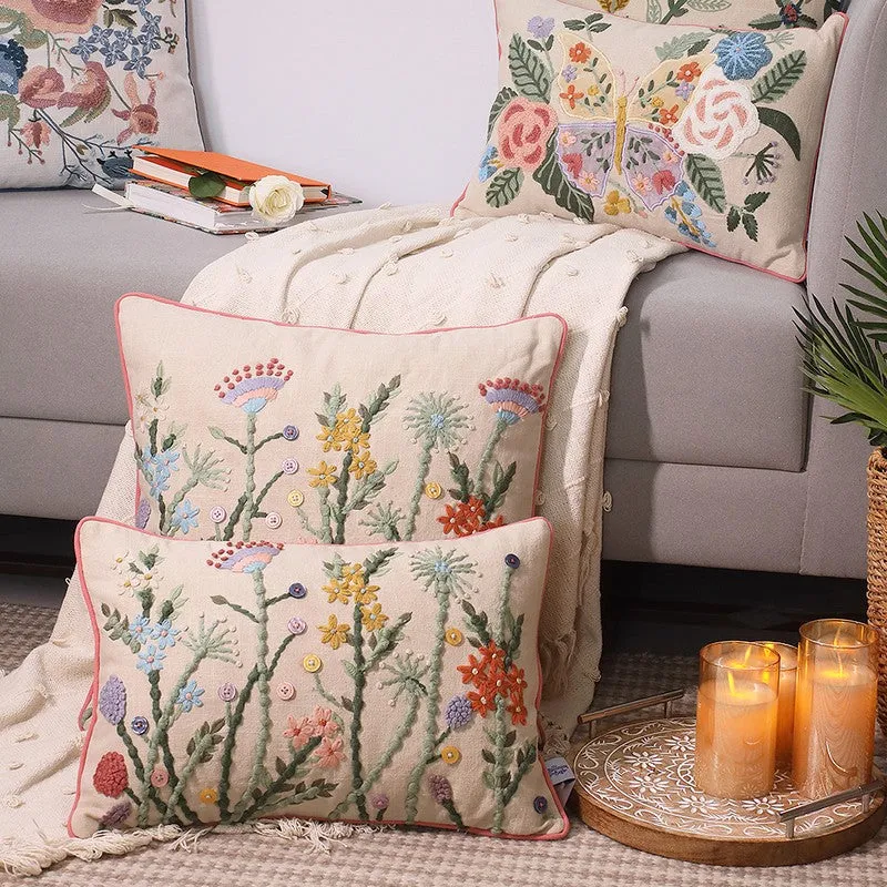 Botanic Dream Embroidered Cotton Cushion Cover media 4