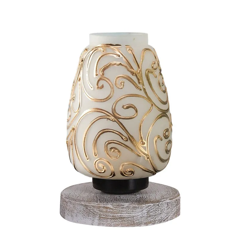 Lumavia Glass Table Lamp With Wooden Base - White & Gold media 5