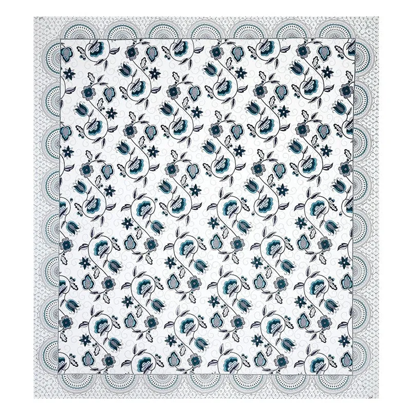Aishaani Ethnic Cotton Bedsheet (White,Blue) - 180 TC media 5