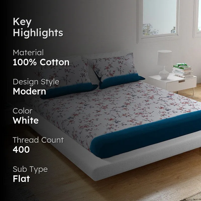 Bliss Percale Floral Cotton Bedsheet (Blue) - 400 TC media 2