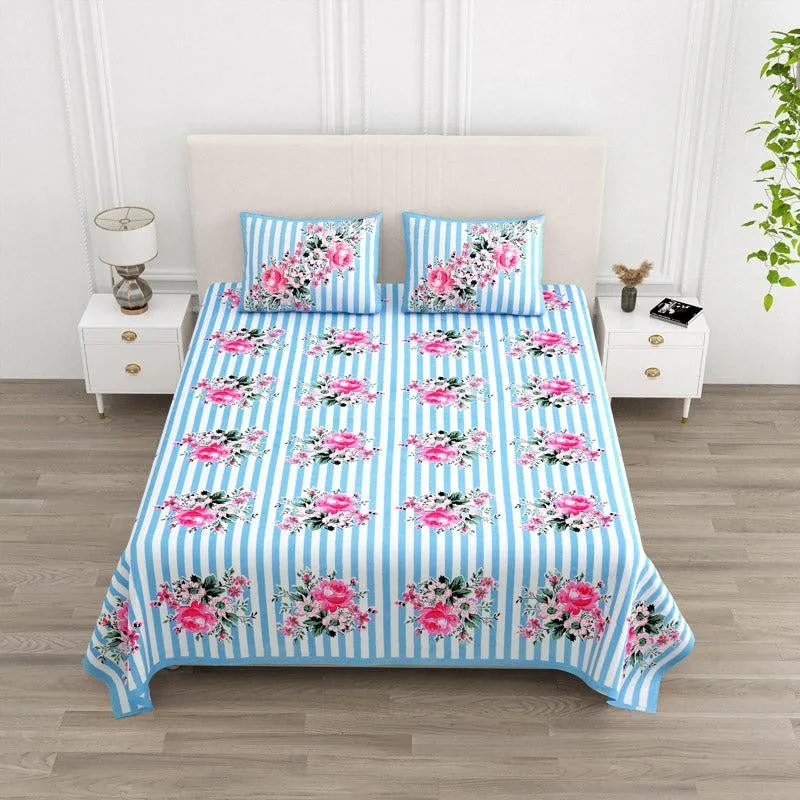 Oliver Floral Cotton Bedsheet (Blue) - 180 TC media 1
