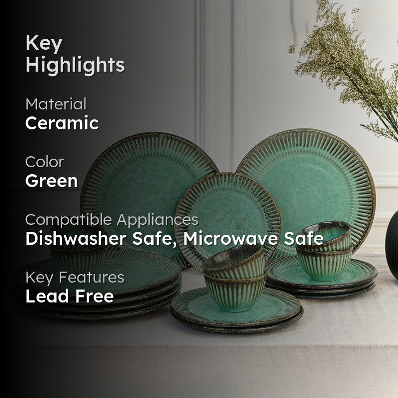 Mintora Green Ceramic Dinner Set - 18 Piece Set media 2