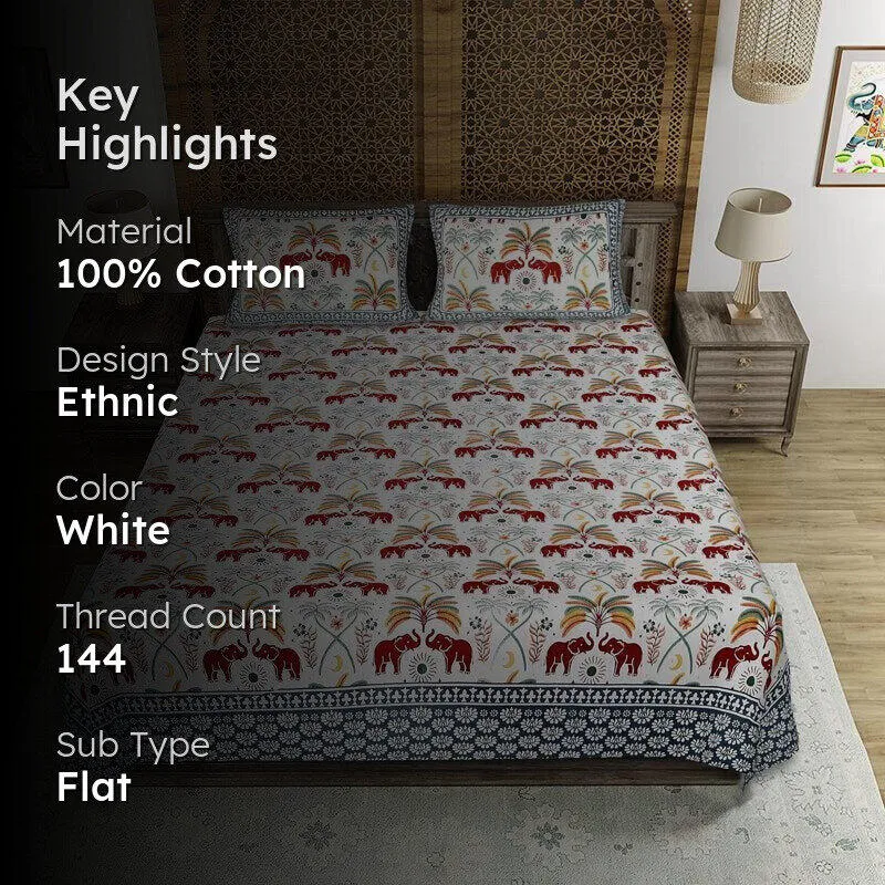 Devesha Ethnic Cotton Bedsheet s(Blue) - 144 TC media 2