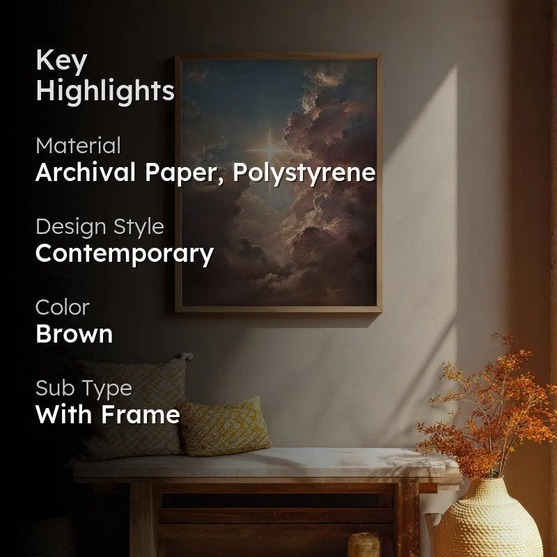 Celestial Sky Archival Paper Wall Painting With Brown Frame media 2
