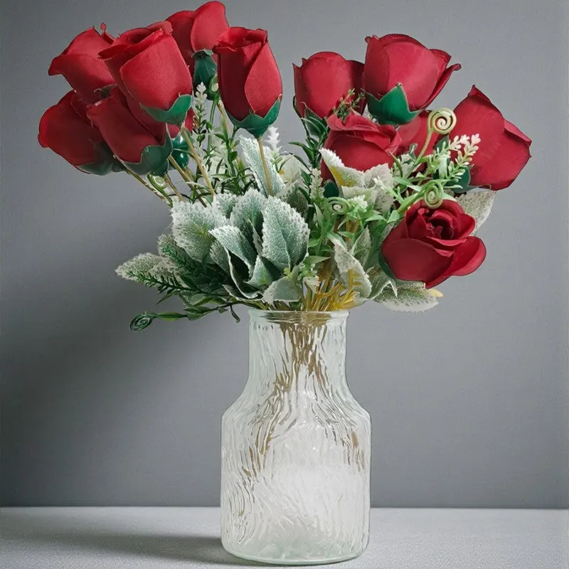 Rosebush Silk Artificial Flower - Red & Green media 1