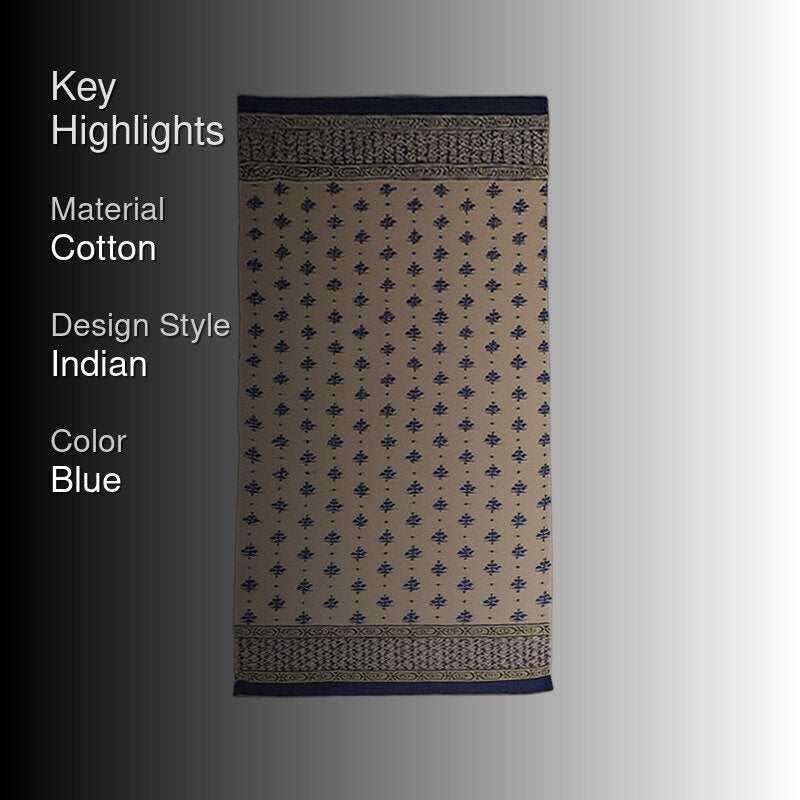 Blue Mosaic Block Print Cotton Runner Rug media 2