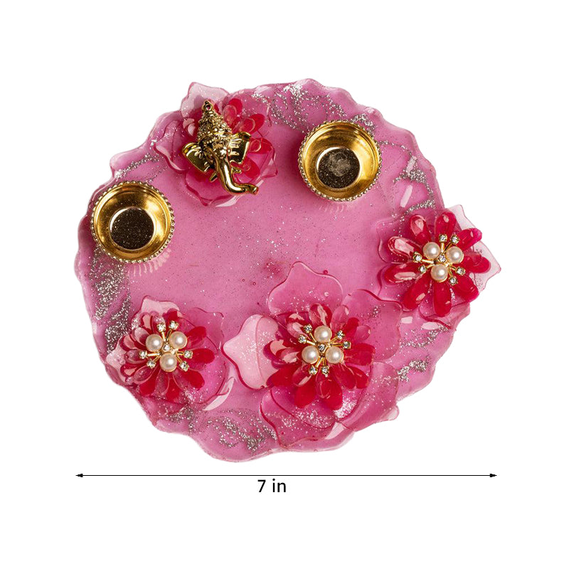 Pink Ganesha Floral Resin Pooja Thali media 6