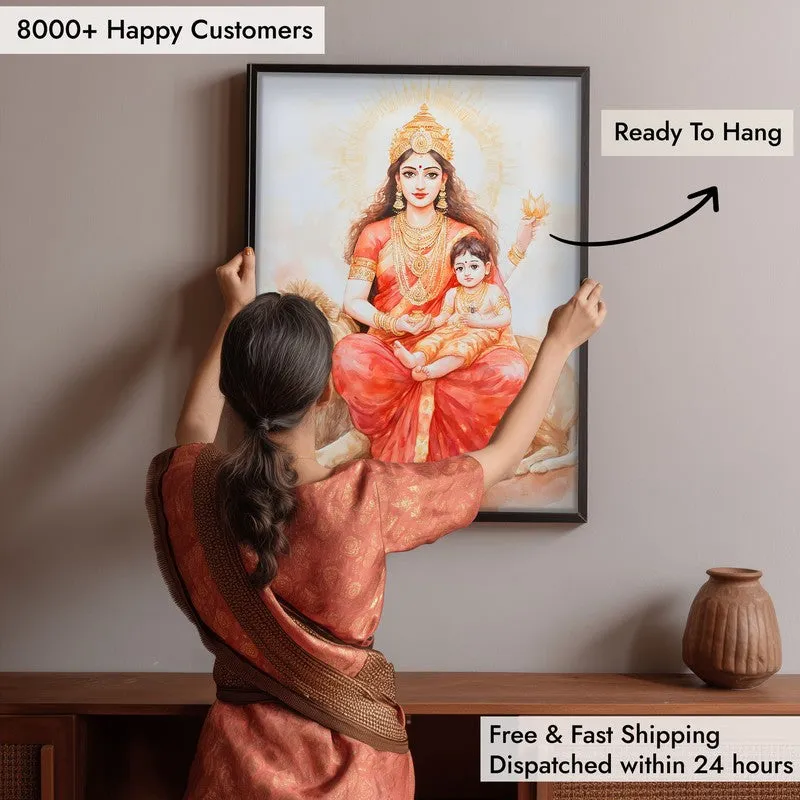 Jaya Durga Mata Spiritual Archival Paper Wall Painting With Frame - Black media 6
