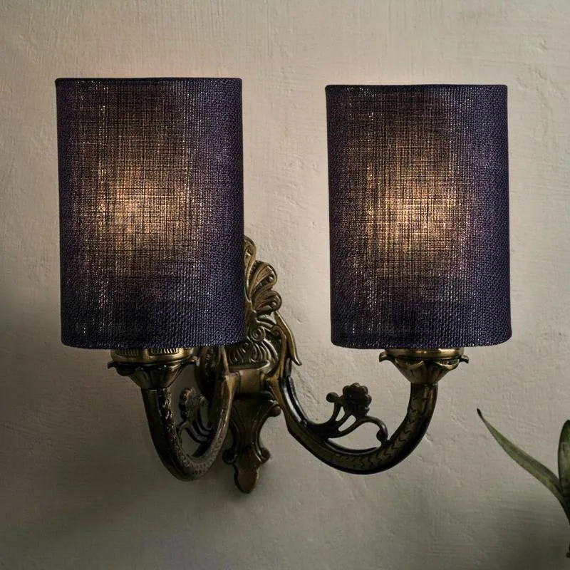 Vintage Cylindrical Duo Fabric & Metal Wall Lamp - Blue media 1