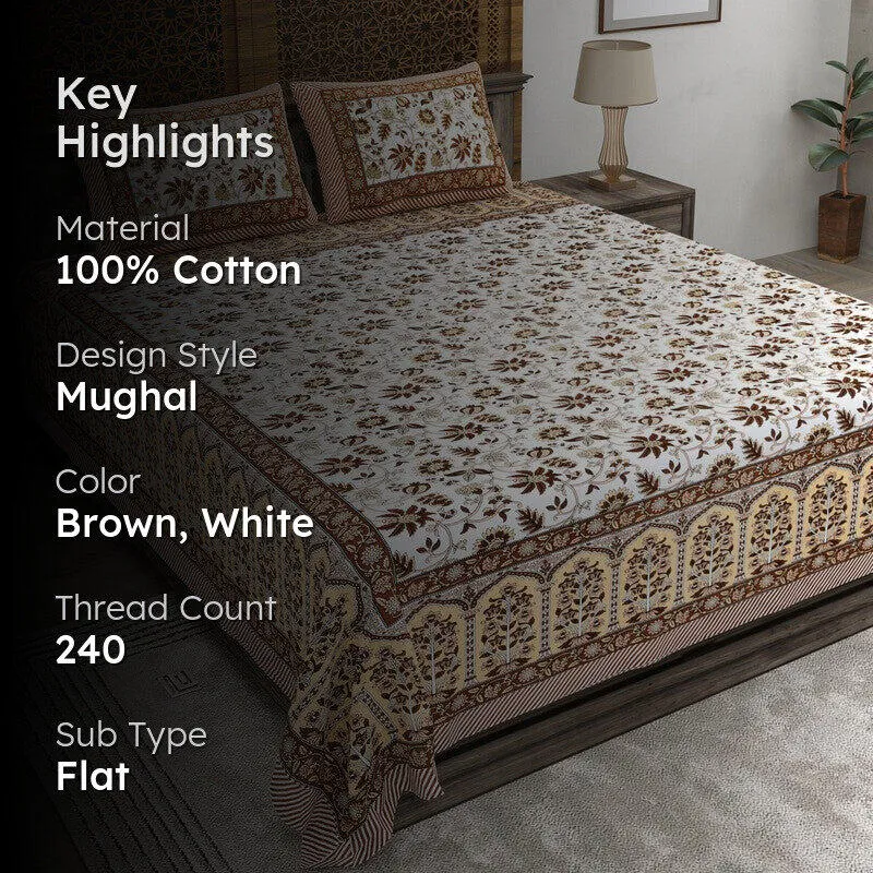 Craftet Cotton Bedsheet (Brown,White) - 240 TC media 2