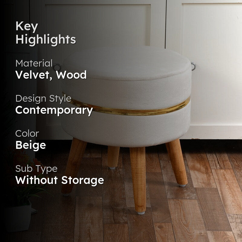 Classic Solid Velvet Ottoman - Beige media 2