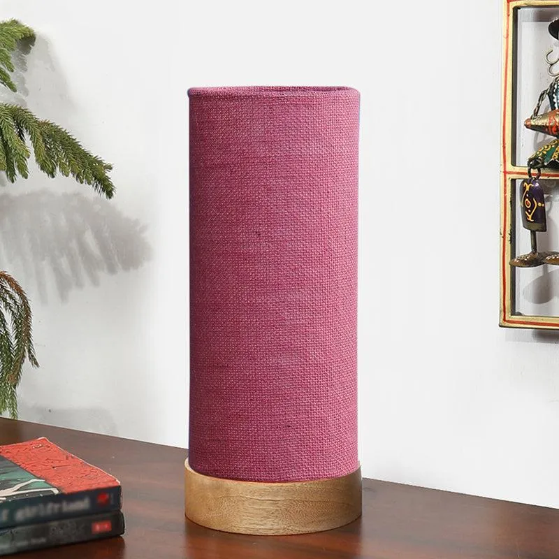 Nyra Tower Wooden Table Lamp With Jute Shade - Pink,Brown media 4