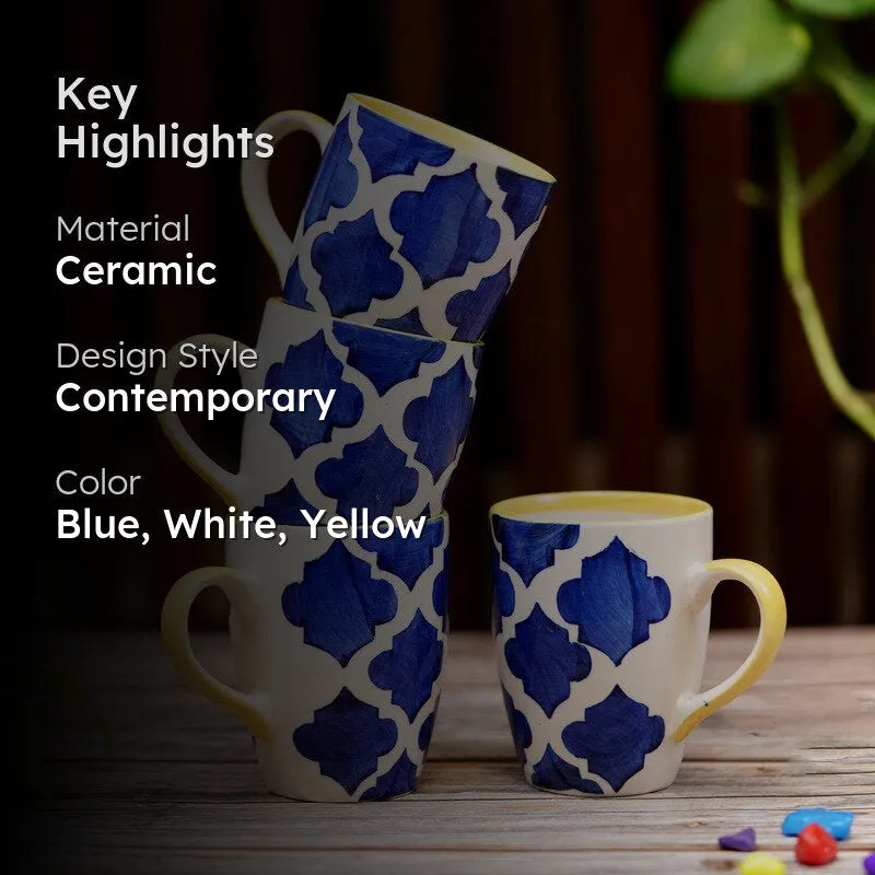 Ceramic Ceramic Coffee Mug (300 mL Each,Blue,Yellow) - Set Of Four media 2