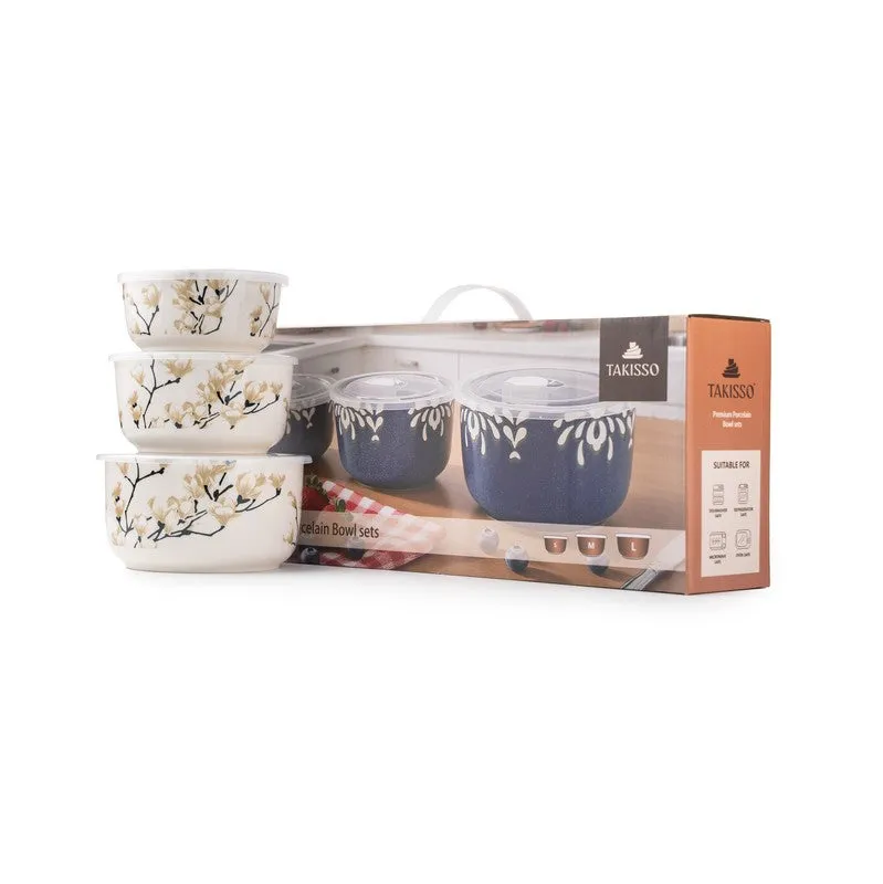 FlavorNest Porcelain Serving Bowls With Lid (1000 mL/600 mL/325 mL) - Set of Three - 6