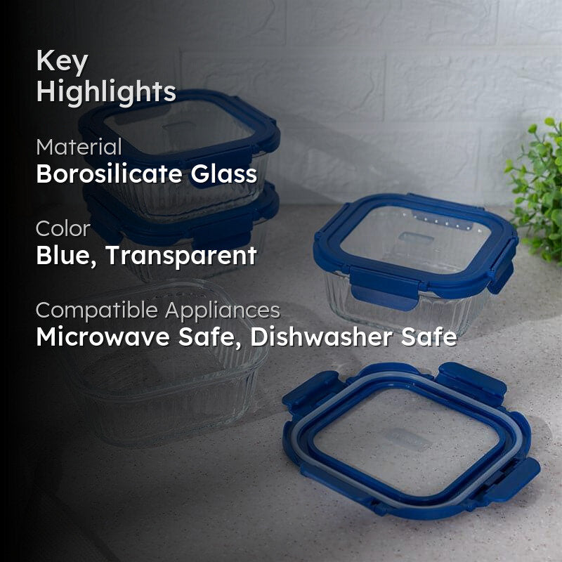 Blue Triva Glass Lunch Box (800 ML) - Set Of Four media 2