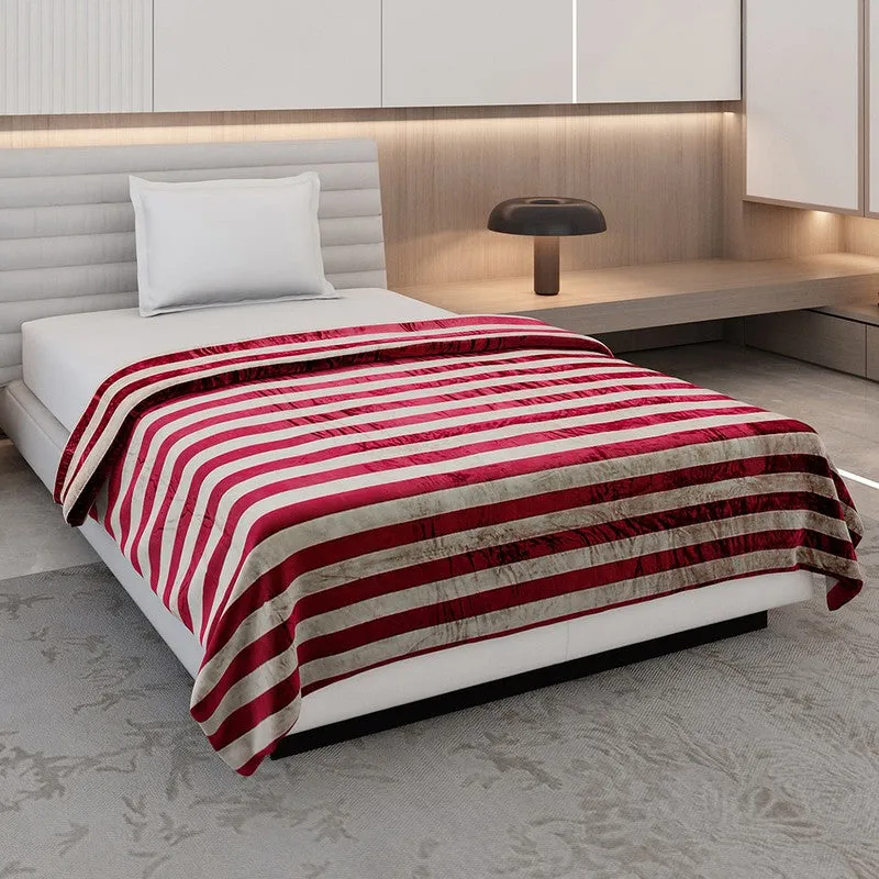 Monte Carlo Strivon Bold Stripes Polyester Blanket (Maroon) - 300 GSM media 1
