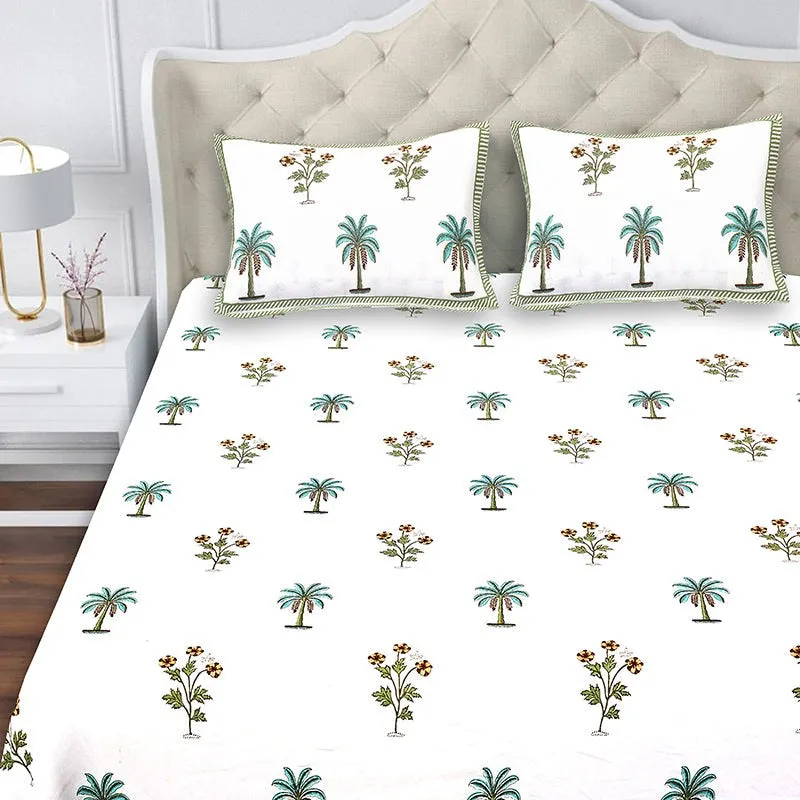 Haveli Cotton Bedsheet (White, Green) - 180 TC media 4