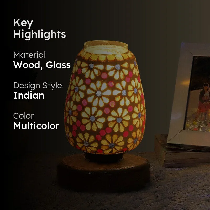 Soline Glass Table Lamp With Wooden Base - Multicolor media 2