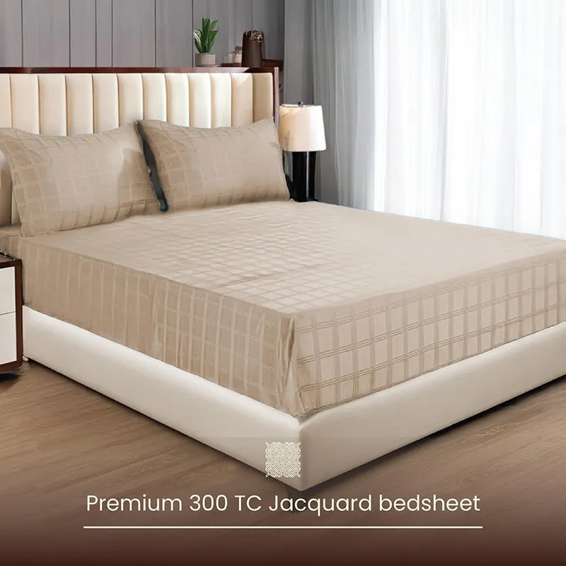 Urban Space Beige Checks Cotton Bedsheet - 300 TC media 4