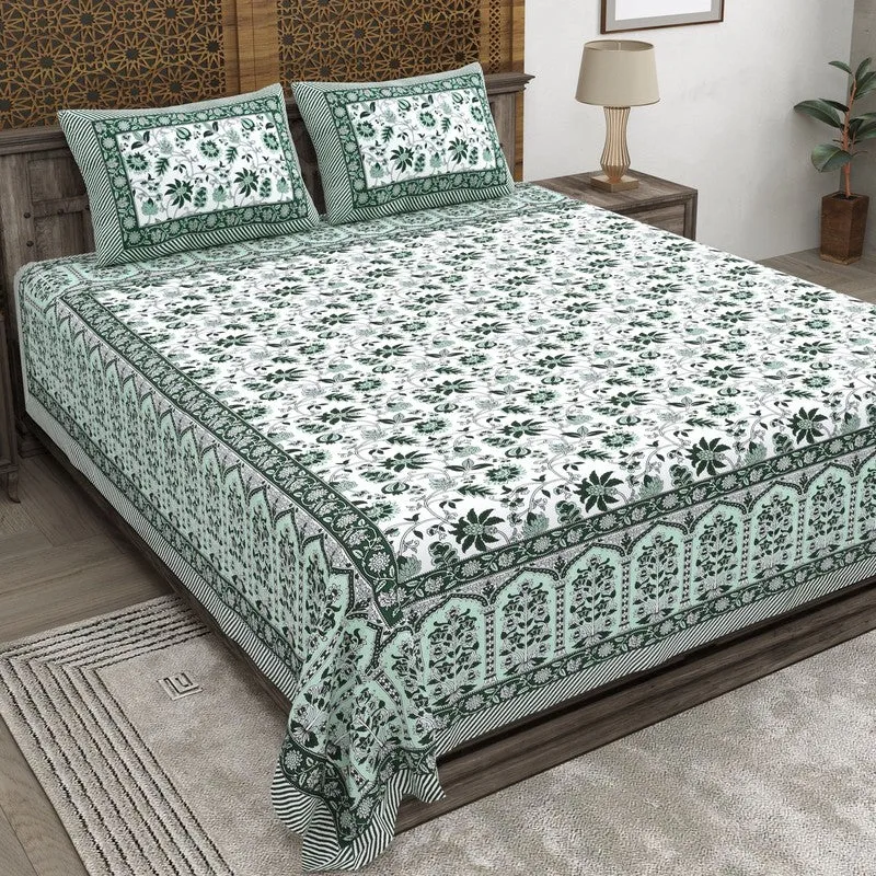 Craftet Cotton Bedsheet (Green,White) - 240 TC media 1
